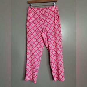 Katherine Way pink white printed ankle pants size 6 island bright resort wear